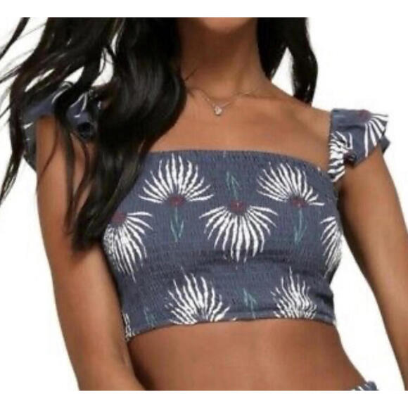 LULUS grey shirred floral crop top sz XS - Picture 1 of 5